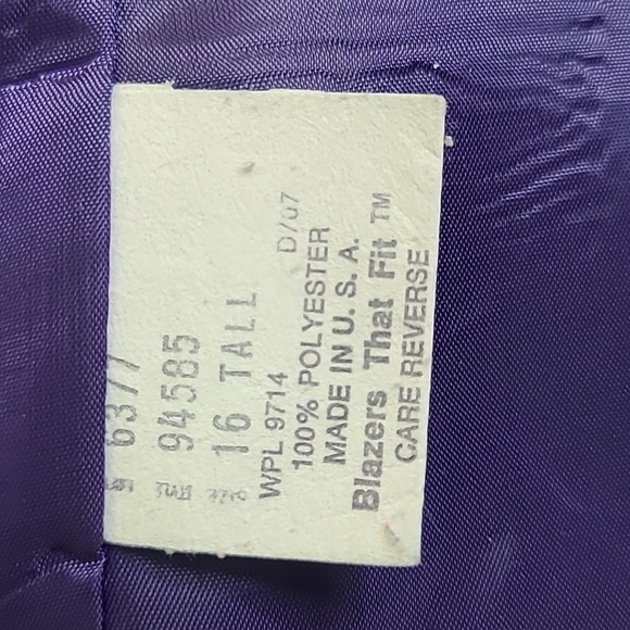 Jacket Blazer Size 16 Tall Purple Iridescent Angel Wing Embellished Back Unique - Picture 6 of 6
